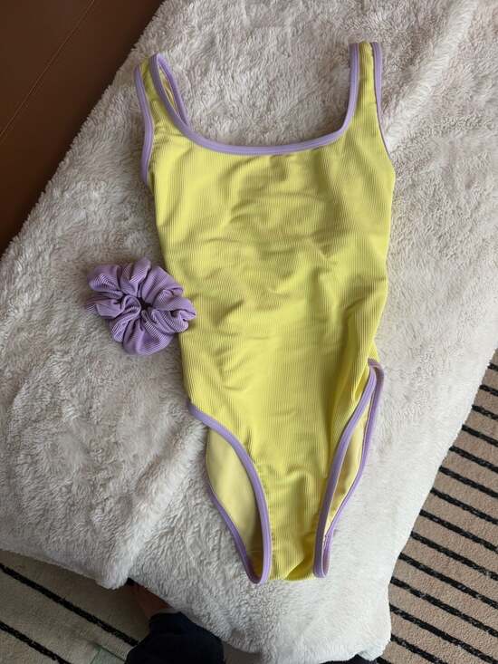 LainSnow Ocean Isle Ribbed One Piece Swimsuit in Lemon/Lilac - XS - Picture 2 of 4
